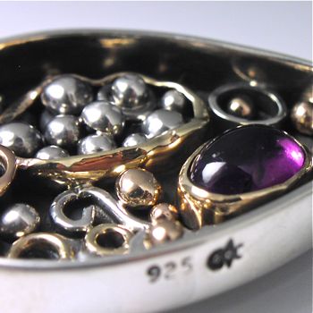 Amethyst Necklace Gorgeous Silver and Gold Pendant with an Oval Amethyst