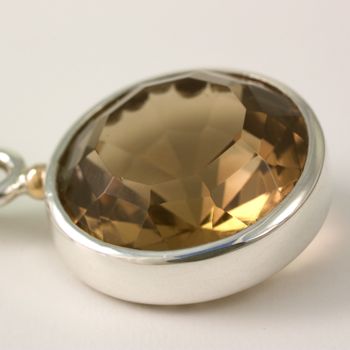 Smoky Quartz Silver Pendant with touches of Rose Gold
