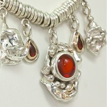 Custom Made Silver and Gold Necklace with Fire Opal and Garnets
