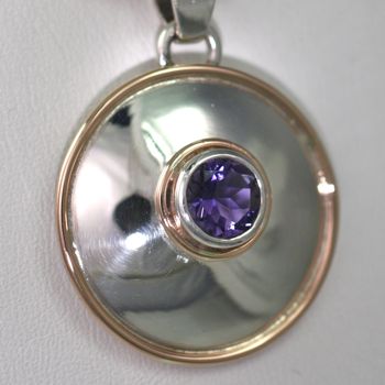 Silver and Gold Pendant with an Iolite Gemstone