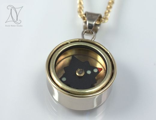 white gold compass necklace (g303)