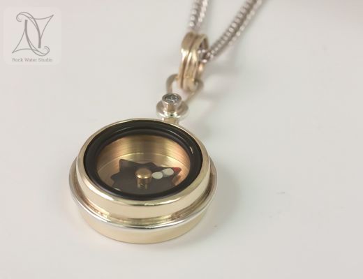 white gold compass pendant with diamond gift for wife (g325)