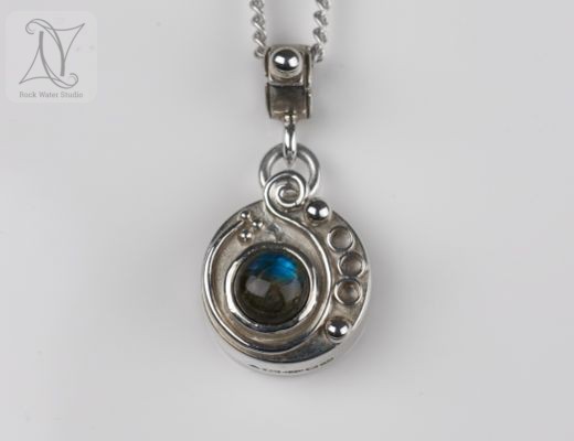 Labradorite Swirl Silver Compass Pendant | Rock Water Studio