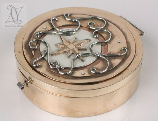 Handmade brass compass locket box made for a film (g380)