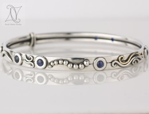 Silver Botanical Bangle with Sapphires (g463)