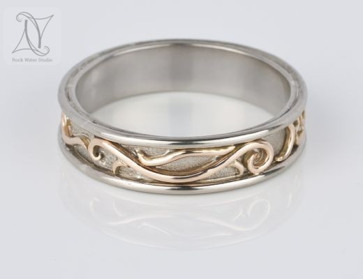 Handmade White Gold Wedding Ring with OM symbol (g401)