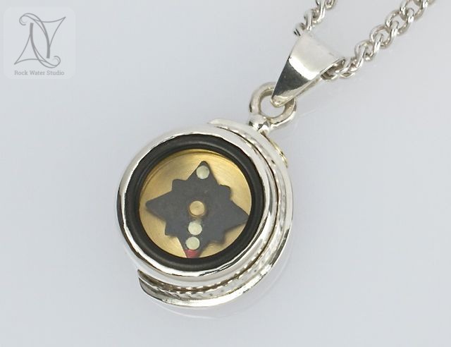 Crescent Silver Compass Necklace Gift for Wife (g469)