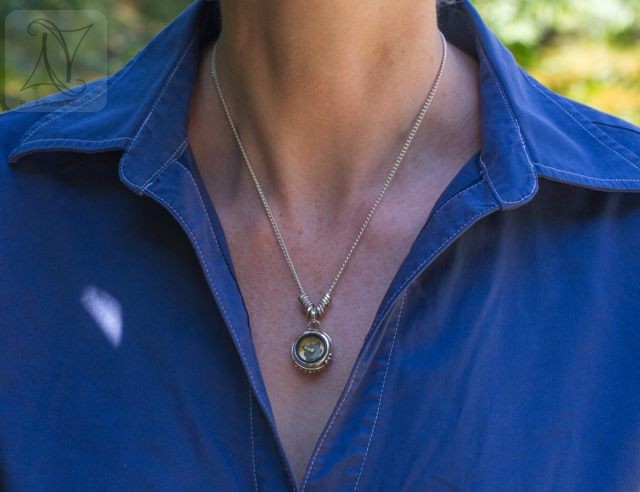 Compass Necklace on Neck to show size
