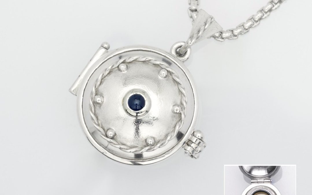 Sapphire Silver Compass Locket