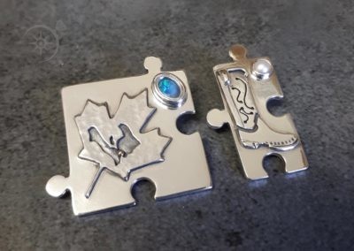 Silver Jigsaw Puzzle Pendants that fit together g542