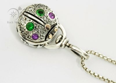 Handmade working compass pendant with diamonds, sapphires and garnets (G581)