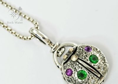 LadyBug LadyBird Compass Necklace in silver and gold (G581)