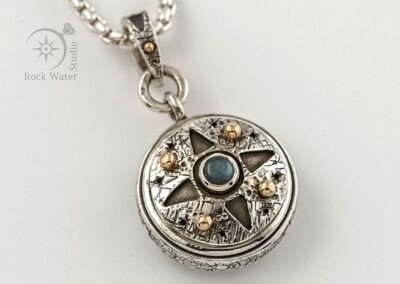 Working Compass Necklace in Silver and Gold with Labradorite (G599)