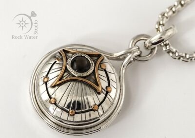 Working Compass Necklace in Silver and Gold with Star Sapphire (G601)