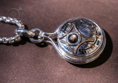 Silver Compass Gift with Star Sapphire and survival compass (G601)