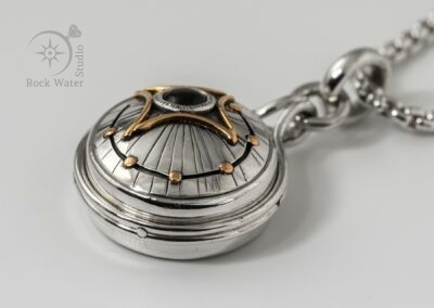 Real Working Compass in Silver and Gold with Star Sapphire (G601)