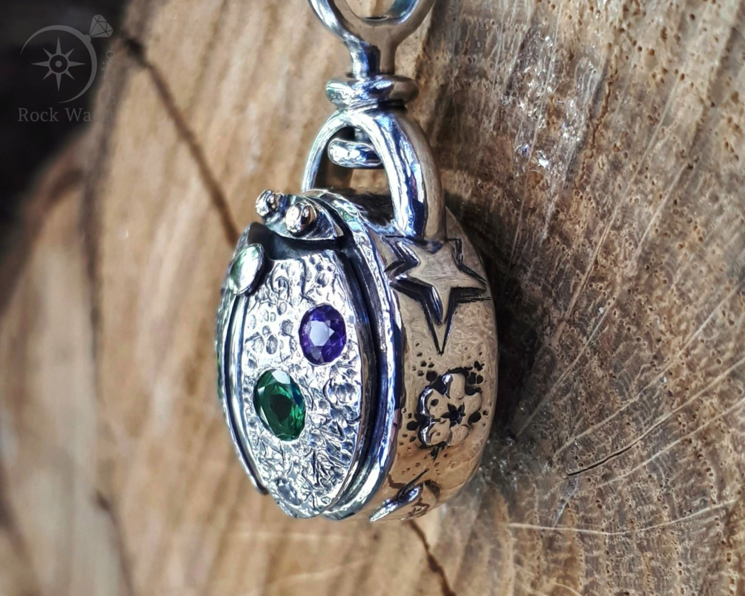 Handmade LadyBug Silver Compass Necklace (G581)