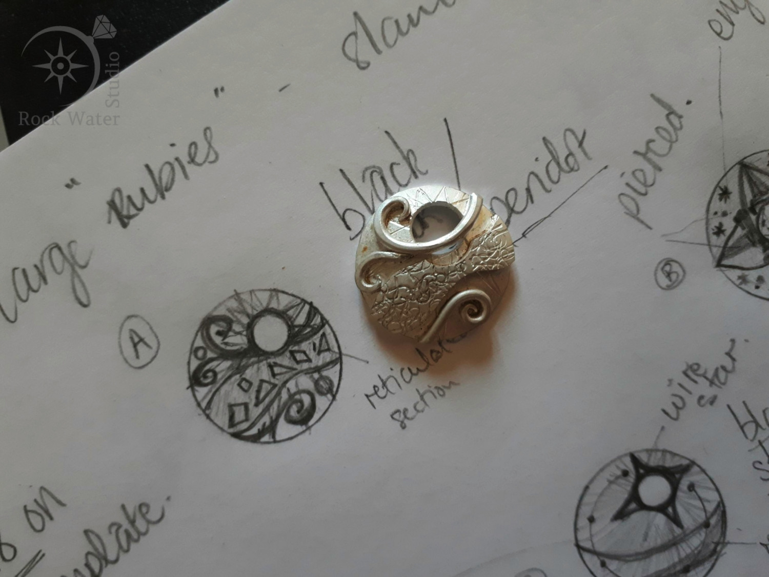 Sketch of custom compass pendant design (G598)
