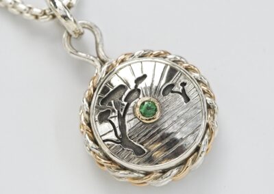 Silver and Gold Compass Pendant with Tsavorite Garnet (G644)