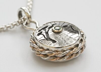 Handmade silver and gold compass necklace gift (G644)