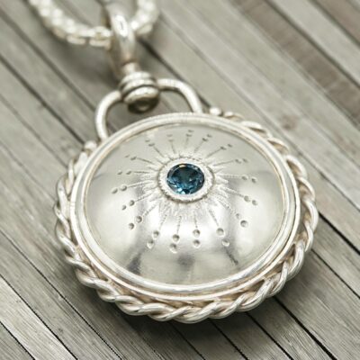 Topaz Orbit Silver Compass Pendant gift for wife (G579)