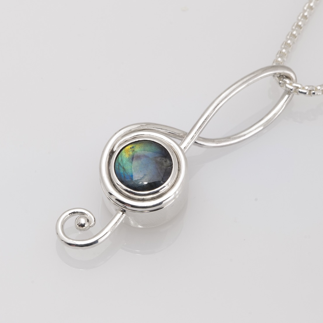 Treble Clef Shaped Compass pendant with labradorite (G510)